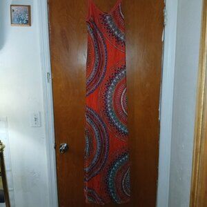 Elegant Red Patterned Maxi Dress